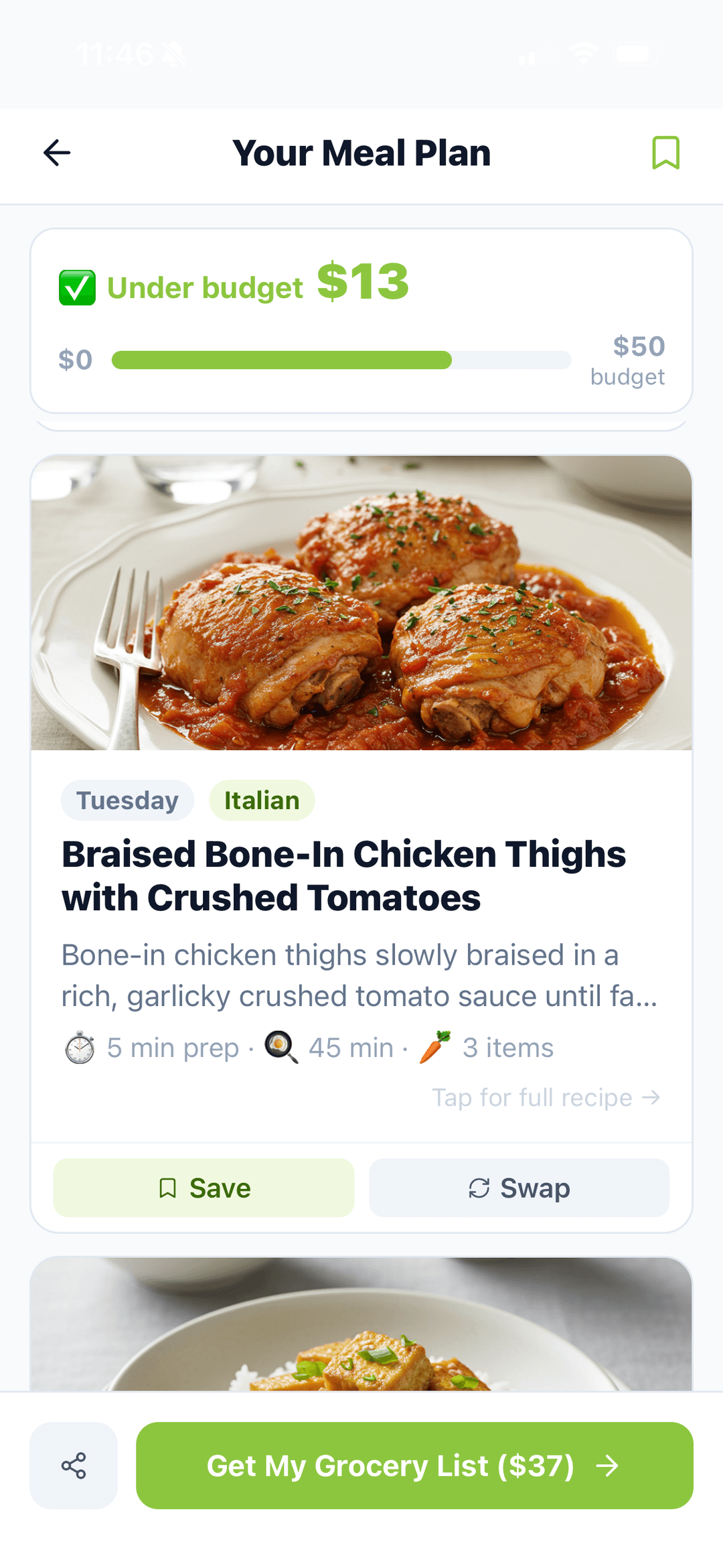 Tuesday: Braised Bone-In Chicken Thighs